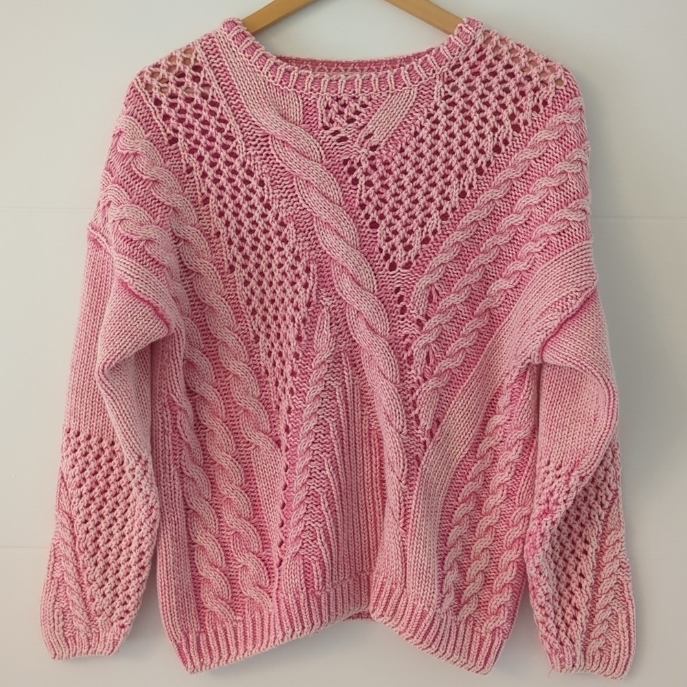 525 America Born Pink Boho Cable knit Sweater Grandma Core Sz Xs